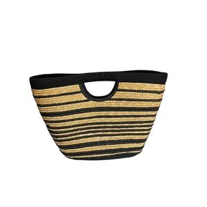 Straw casual black & natural basket weave bohemian summer beach purse handbag